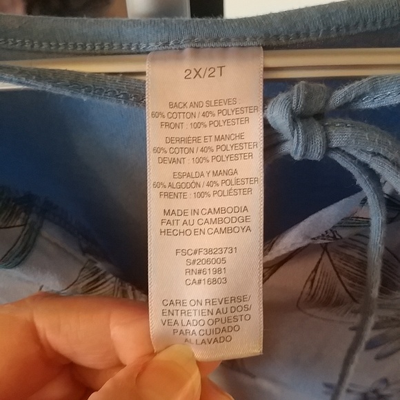 Silky Blue Floral Butterfly Tee 2X - Picture 3 of 8